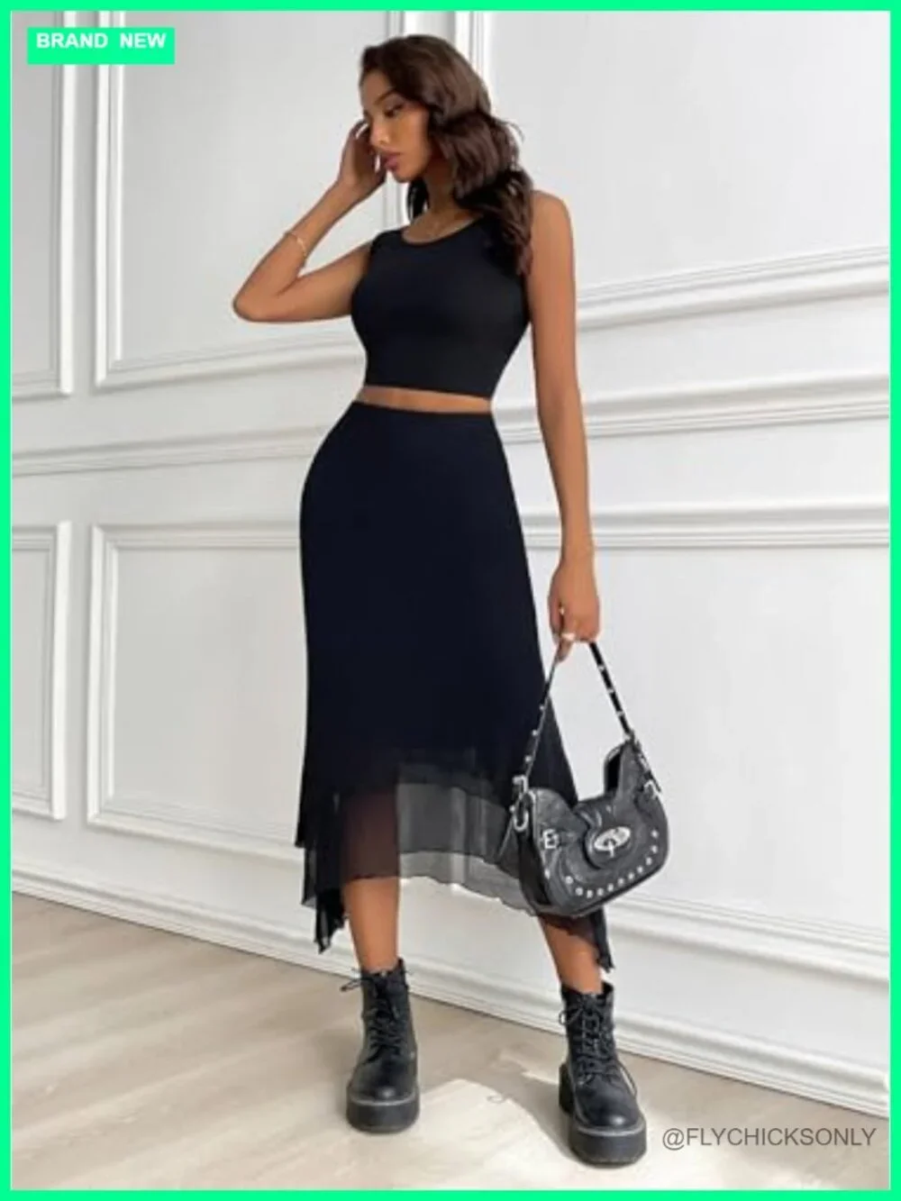 Women Mesh Asymmetrical Mermaid Midi Skirt High Waist Fishtail Long Skirt
